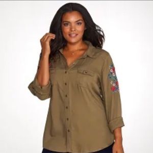Torrid Floral Embroidered Olive Green Top (3X)